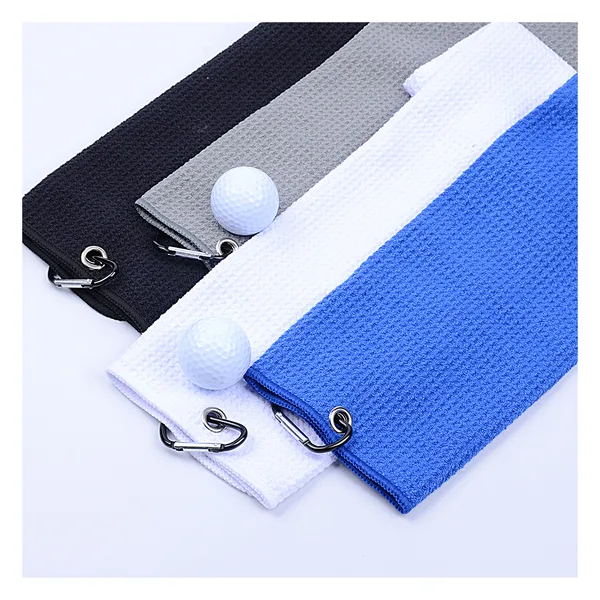 Carabiner clip golf towel with brush, 400 gsm