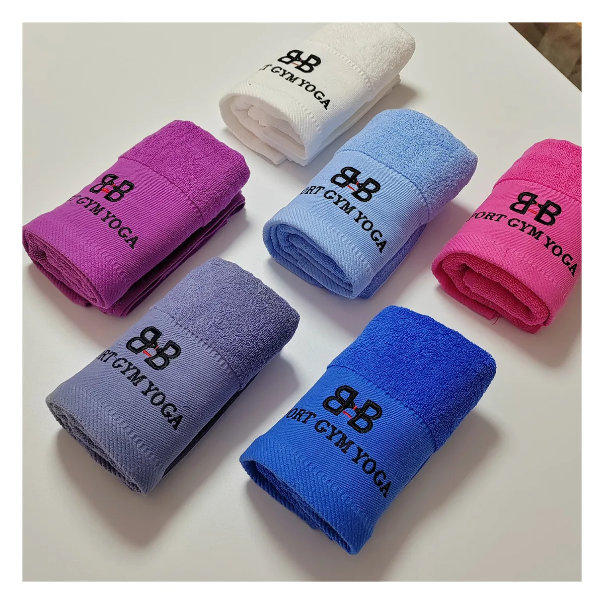 Cotton gym towel, 3 sizes, embroidered logo