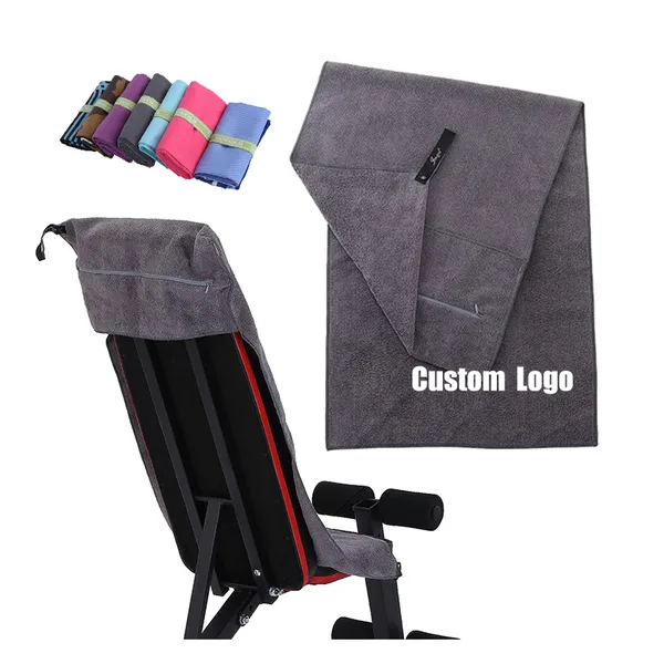 Embroidered zip pocket workout towel, 4 sizes, view 2