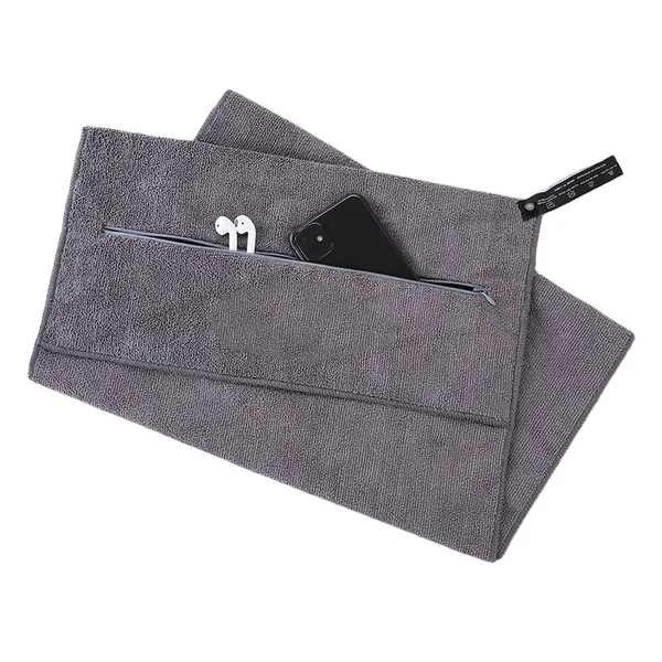 Embroidered zip pocket workout towel, 4 sizes