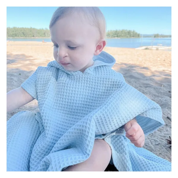 Kids hooded beach poncho, waffle cotton, view 2