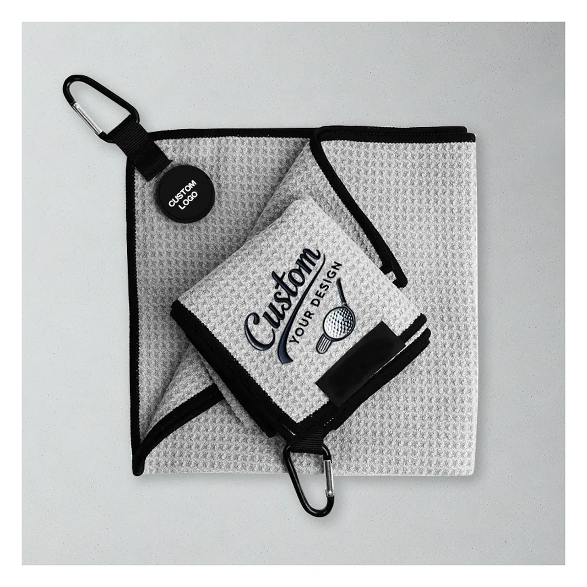 Magnetic waffle golf towel 35×35, keychain hook