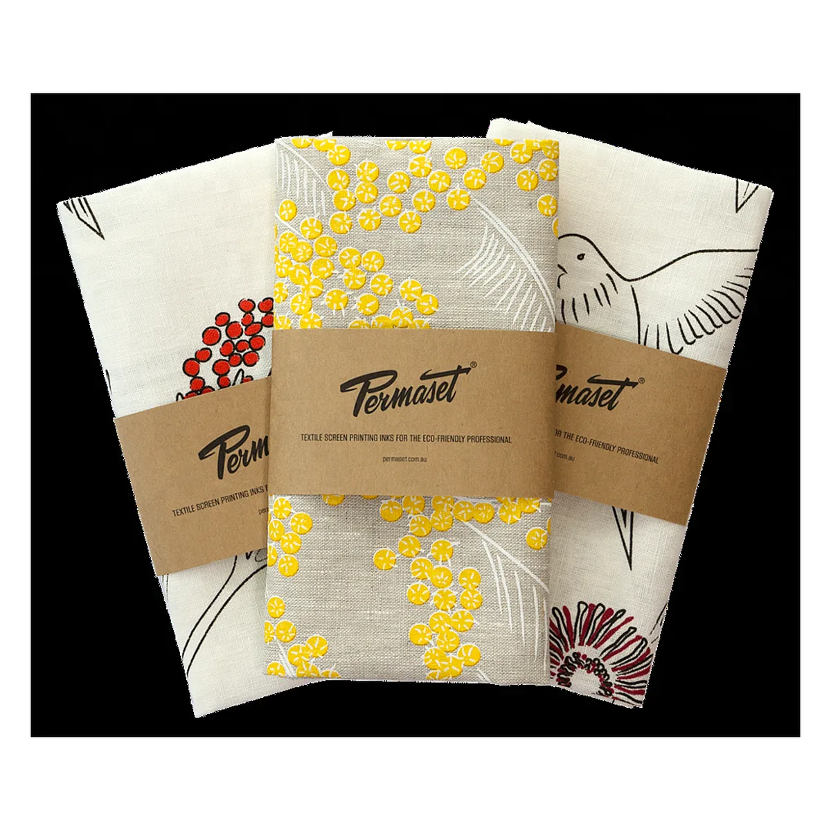 Printed cotton-linen tea towel 50×70, belly band packed