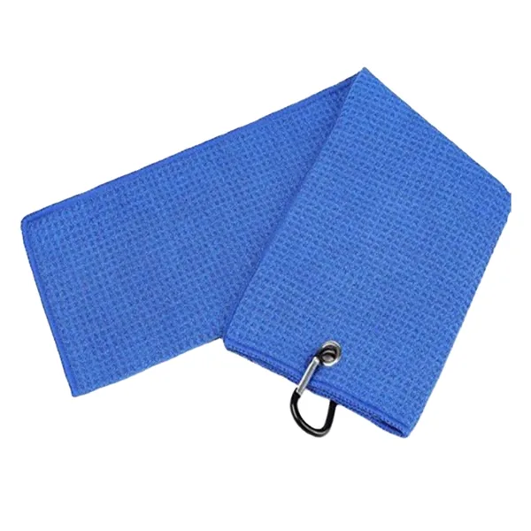 Tri-fold waffle golf towel with clip, view 2