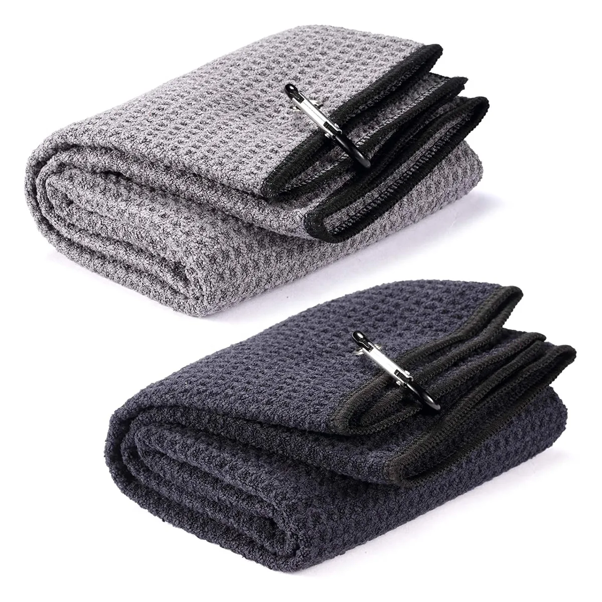Tri-fold waffle golf towel with clip