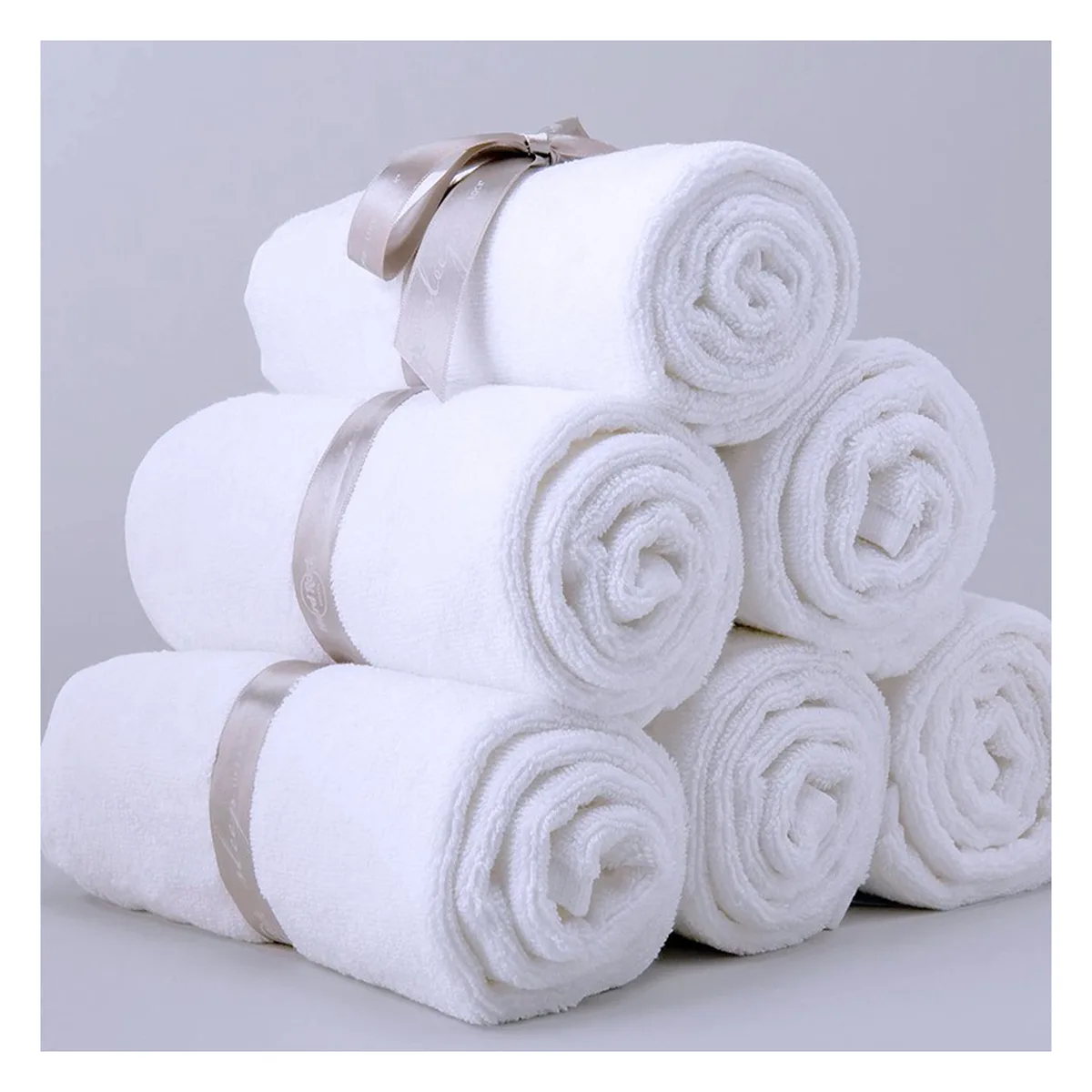 White terry set: washcloth 32×32, hand towel 35×75, bath towel