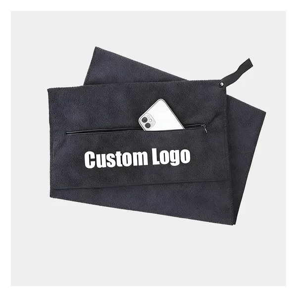 Zip pocket gym towel with magnet, 30×30