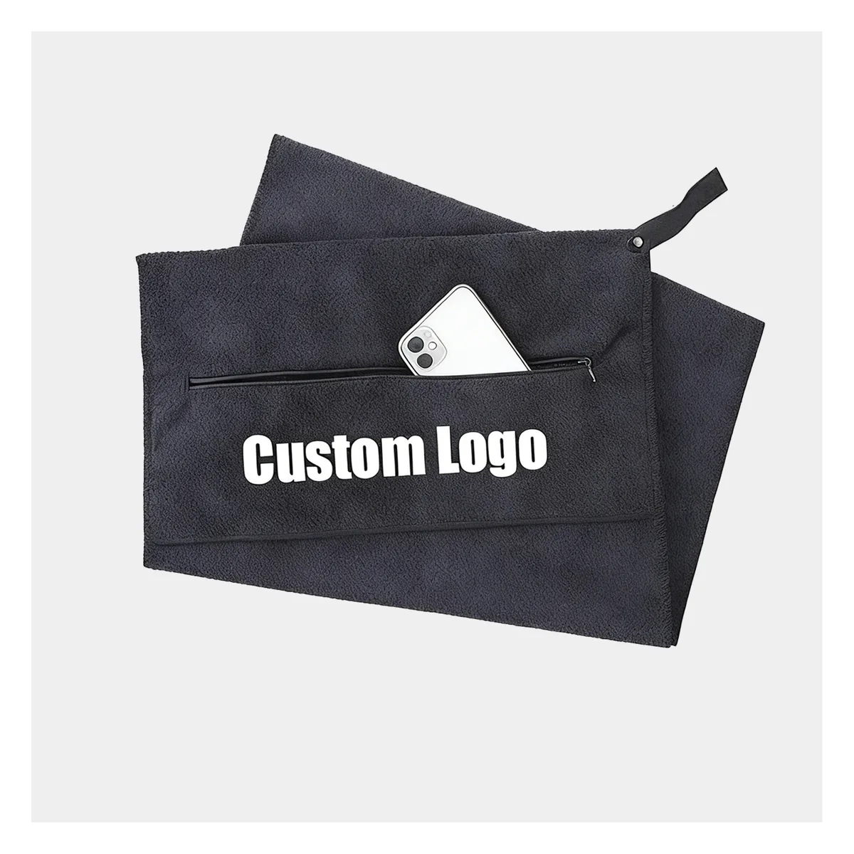 Zip pocket gym towel with magnet, 30×30